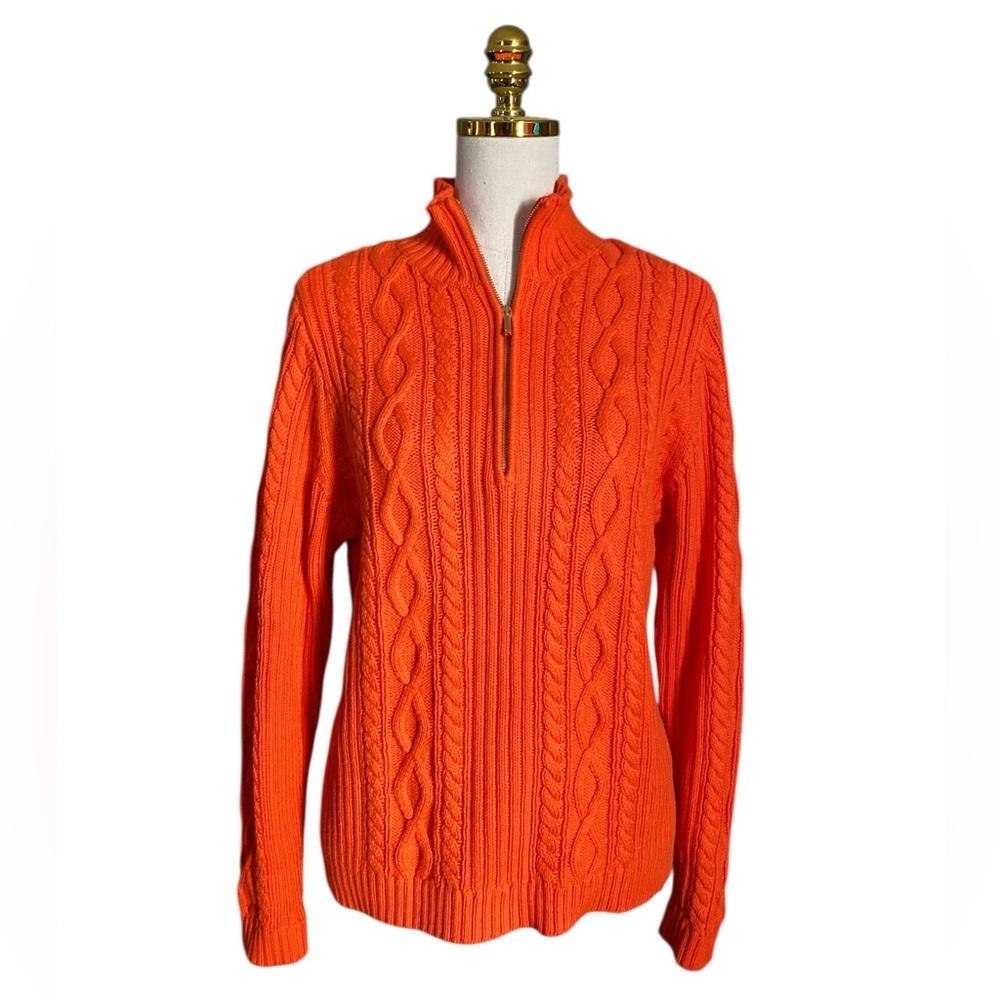 Chaps Classics Women’s Cotton Orange Cable Knit Quarter-Zip Mock Neck Sweater XL